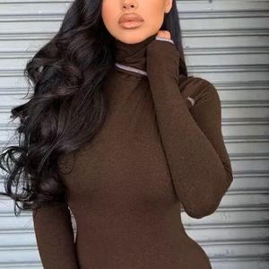 Brown turtle neck bodycon dress